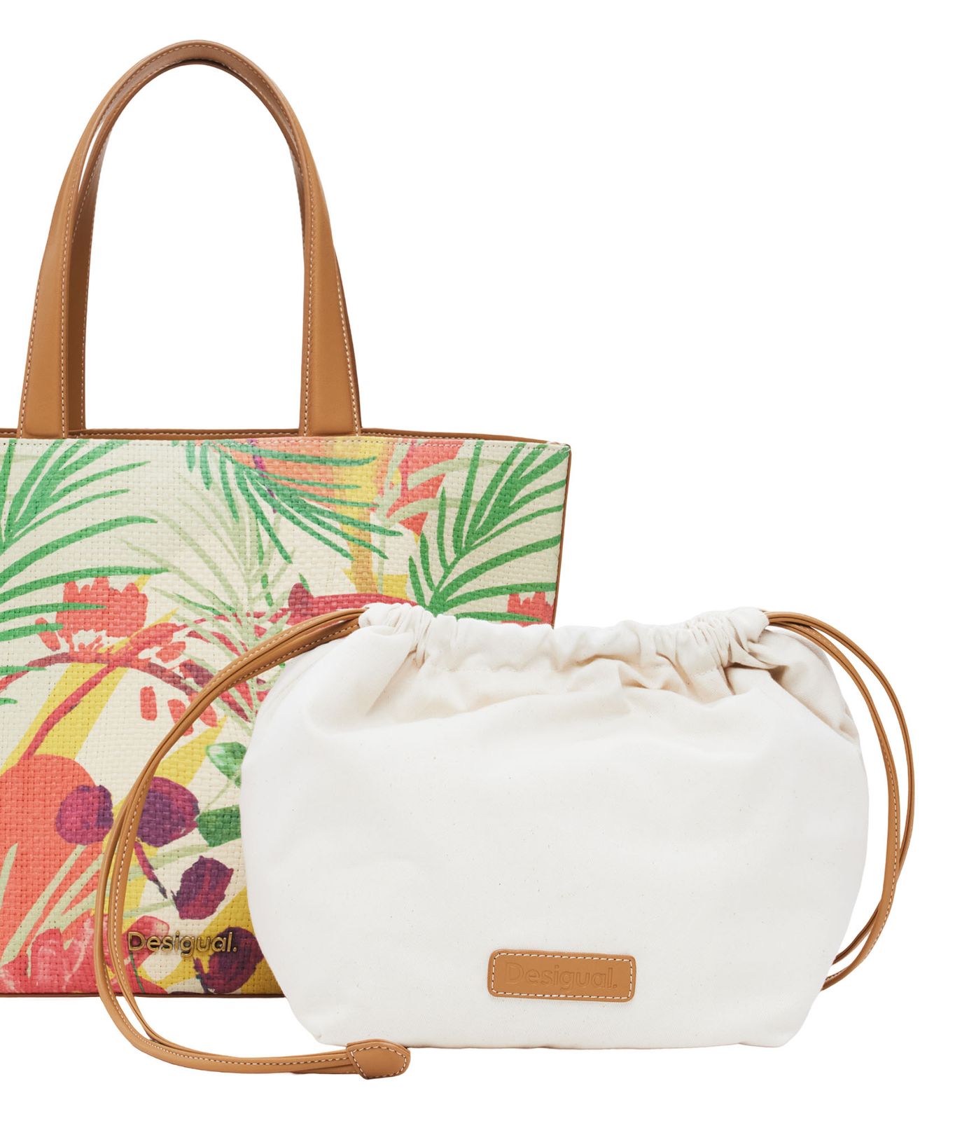 Geantă Shopper Desigual Sunara Valdivia - Beige Crude, cu Set Utility Bag Inclus
